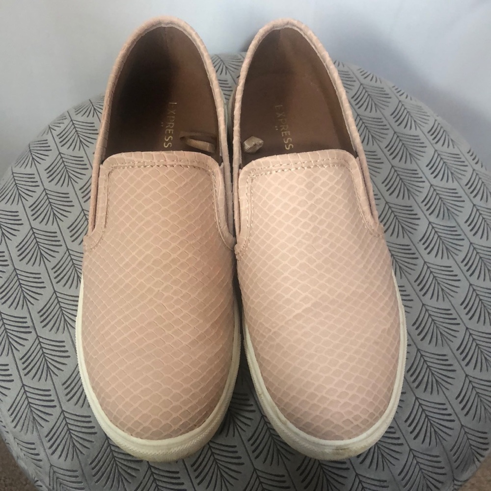 Pink express snakeskin slip on flats